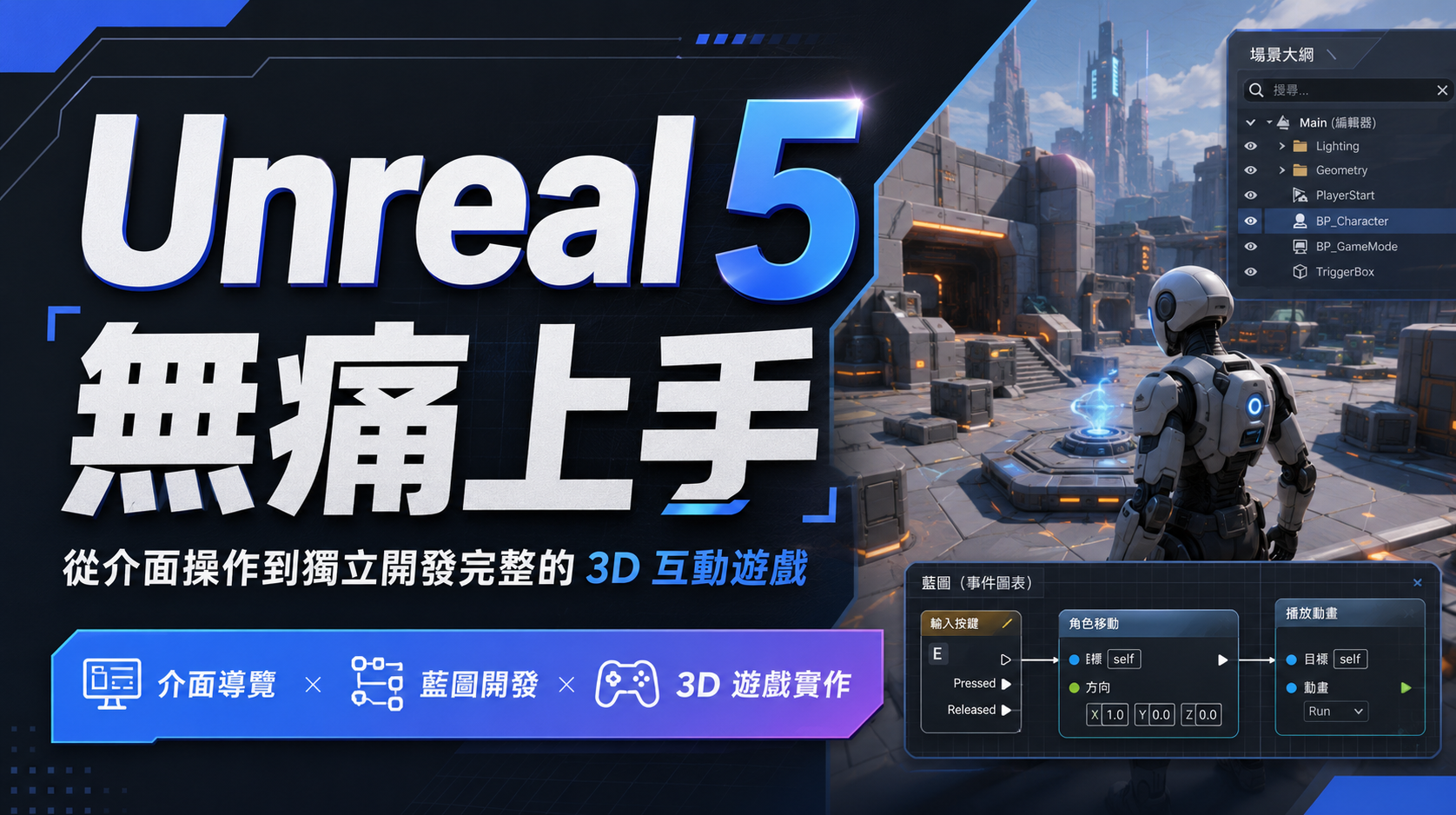 Unreal 5 無痛上手：從介面操作到獨立開發完整的 3D 互動遊戲